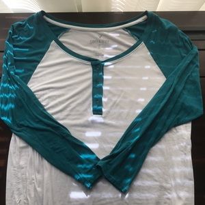 Teal, white baseball tee